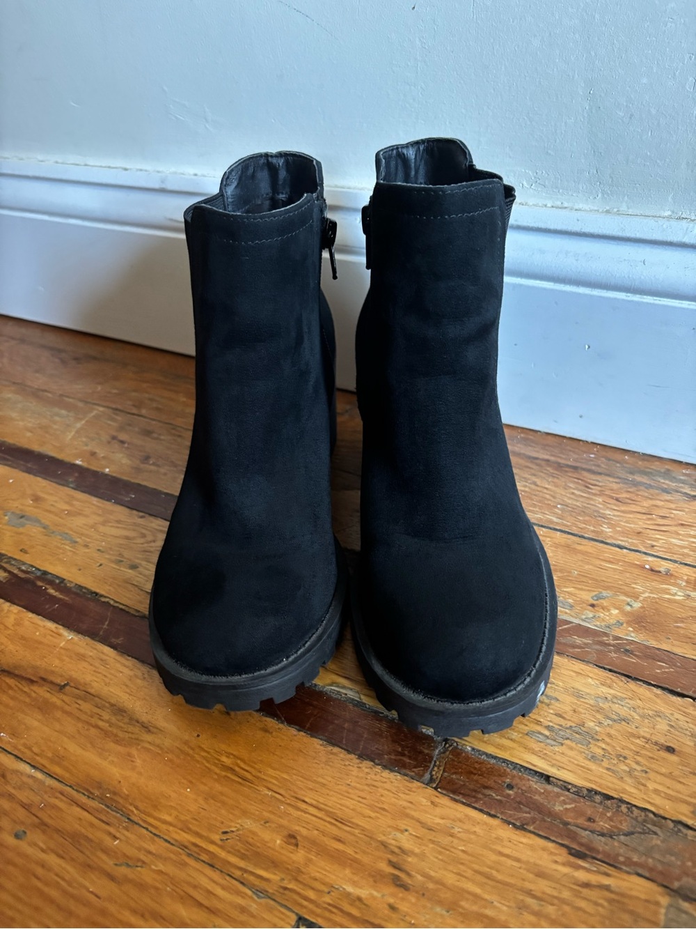 Sun + Stone Black Suede Chelsea Ankle Boots with Lug Sole